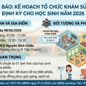 THÔNG BÁO: TỔ CHỨC KHÁM SỨC KHỎE ĐỊNH KỲ CHO HỌC SINH NĂM 2026