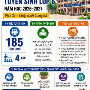 THÔNG BÁO: TUYỂN SINH LỚP 6 NĂM HỌC 2026 - 2027